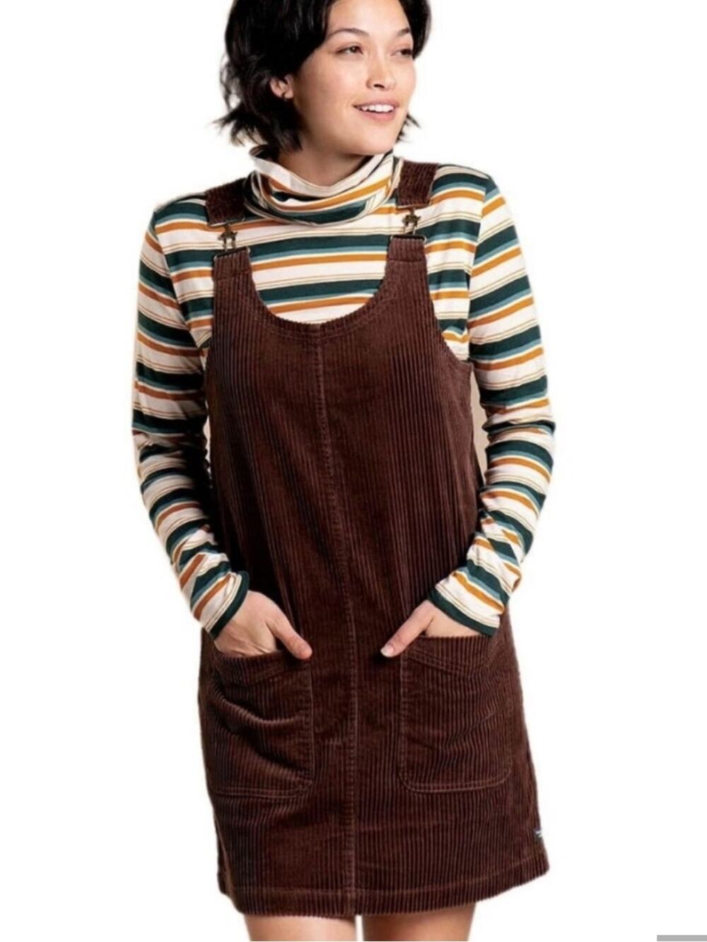Toad & Co. | Del Rey Corduroy Mini Jumper Dress Pinafore Cotton Dark Brown XS